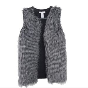 Design History Faux Fur Vest Small Gray Layering Vest Women, Sweater Backside